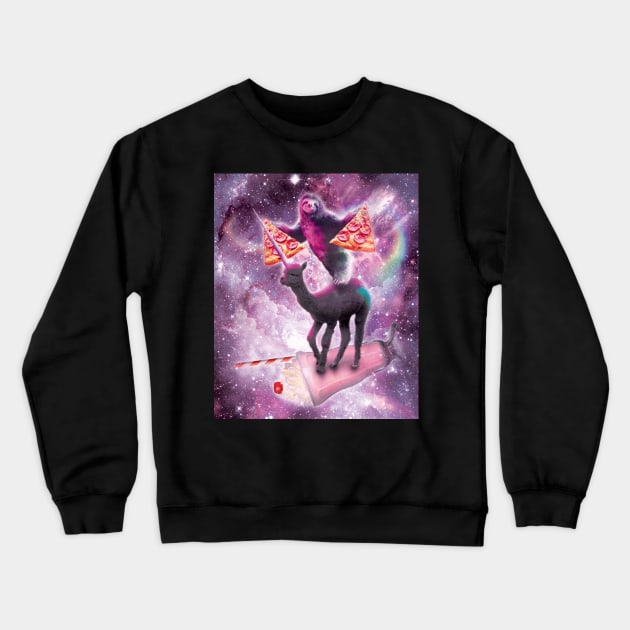 Space Pizza Sloth On Alpaca Unicorn On Milkshake Crewneck Sweatshirt by Random Galaxy